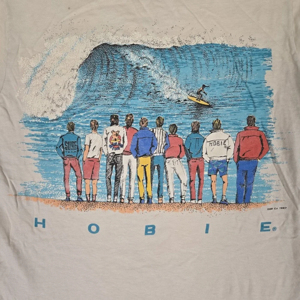 Vintage 80s HOBIE Shirt Mens Medium Beach Sailing Graphic Tee USA Single Stitch